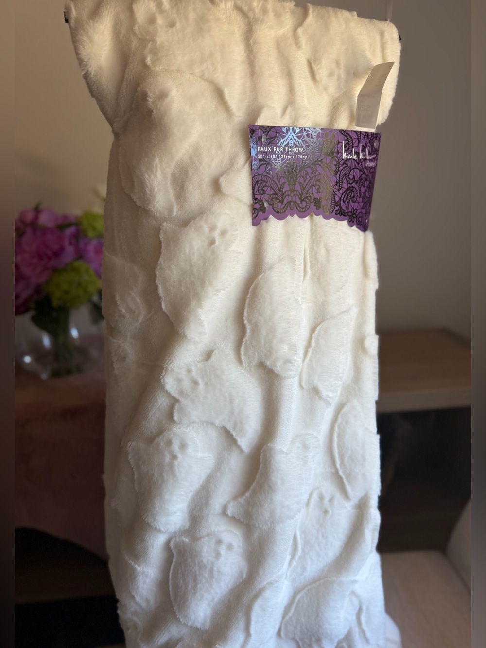 Nicole Miller Halloween luxe Faux Fur Throw Blanket Heavy ghosts rare
